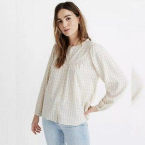 NWT Madewell Balloon-Sleeve Peasant Top in Windowpane- Size XS